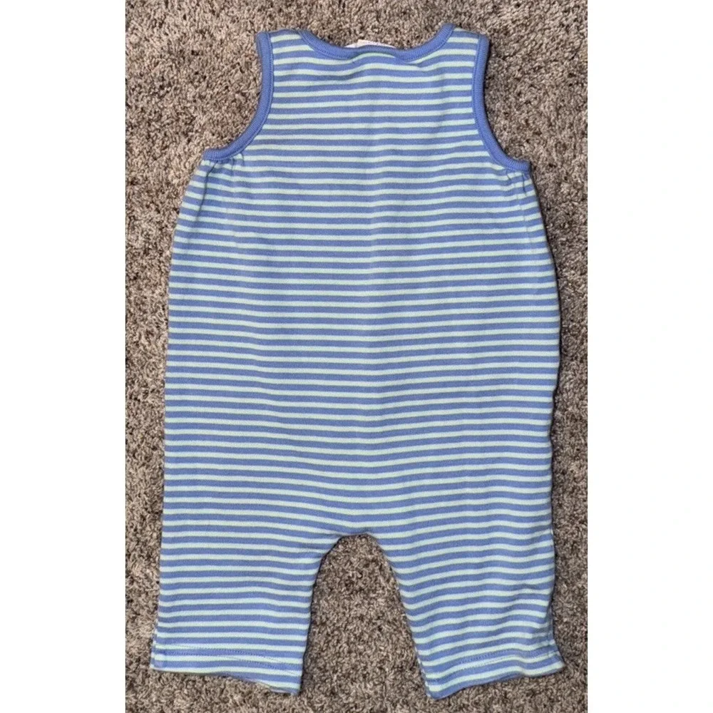 Vintage Boy Carter's Baby Striped Dog Tractor Outfit Set Romper Blue 6-9 Months‎